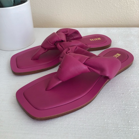 Maeve Hot Pink All Leather Knotted Thong Flat Slide Sandals Women’s 7M - Picture 3 of 9